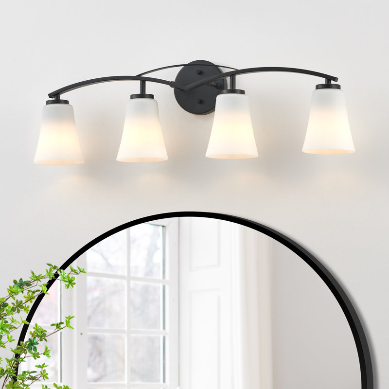 Matte Black Vanity Light With Opal Clear Glass Shade, 4 Lights