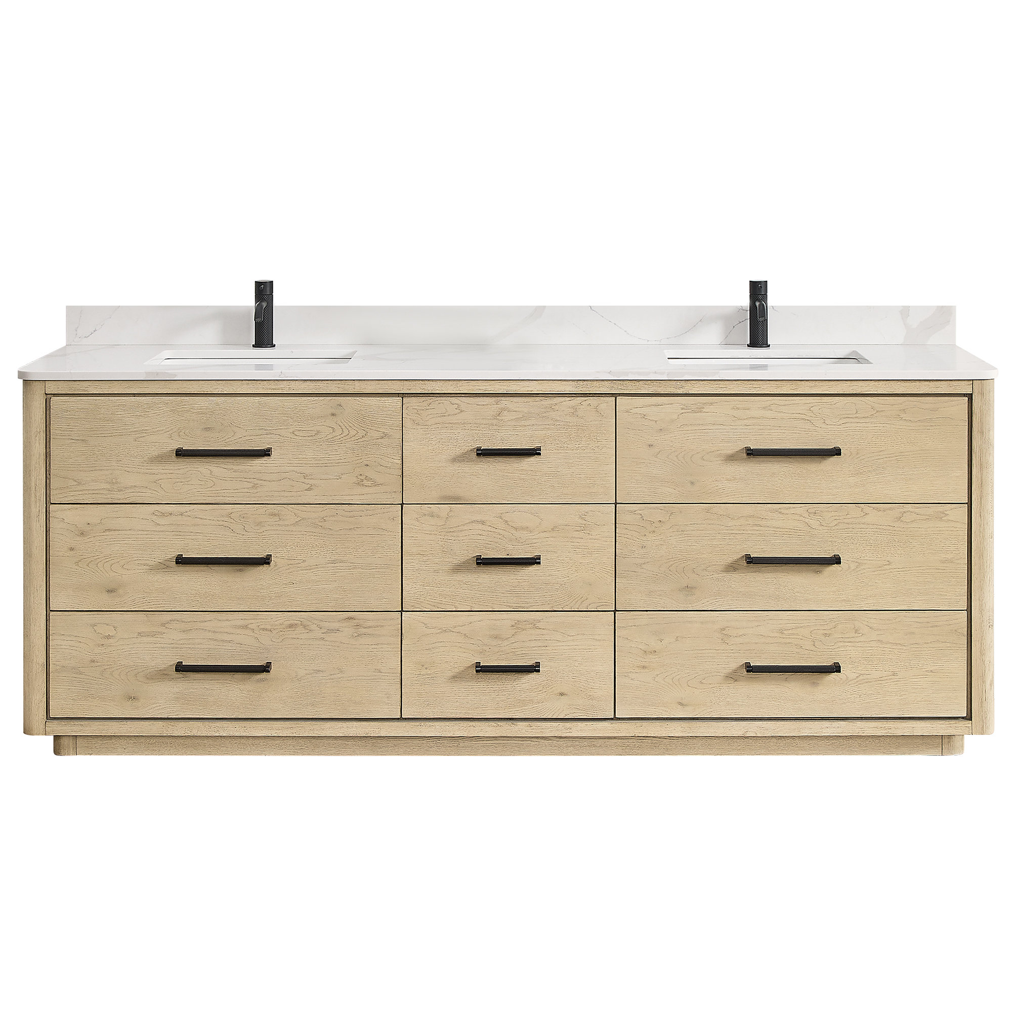 Porto 84'' Double Bathroom Vanity, Matte Black, Natural Oak