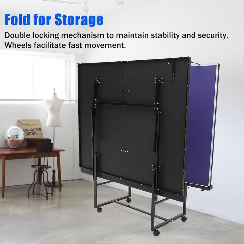 8 FT/9 FT Foldable Portable Table Tennis Table and Balls Set with 4 Wheels, 30" H x 108" W x 60" D
