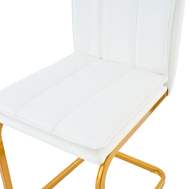 Ensemble de 4 chaises de salle à manger modernes, cuir blanc Pu, Doré, Blanc