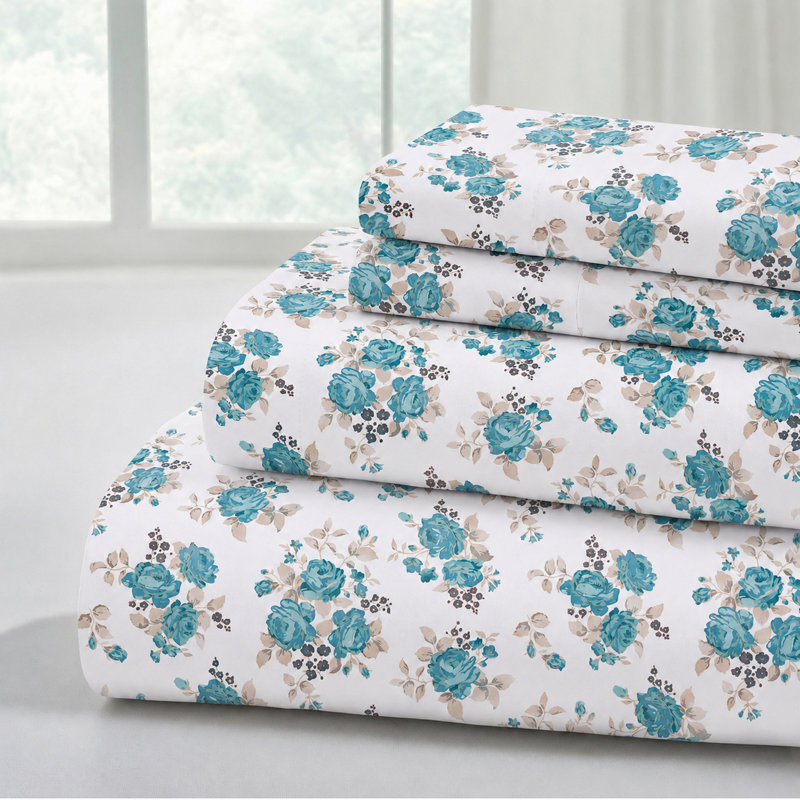 Modern Threads 4-Piece Ultra Soft Microfiber Sheet Set with Deep Pockets in Solids & Prints, Forever Rose Floral
