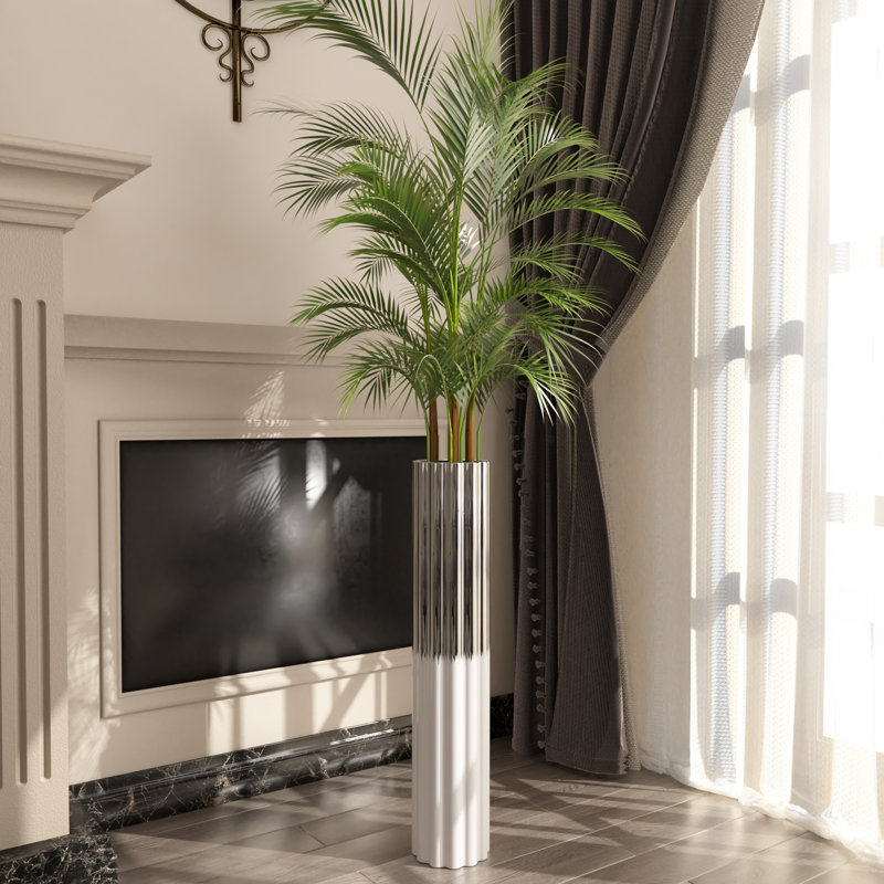 Vase de plancher en céramique Arianna, Chrome / Blanc