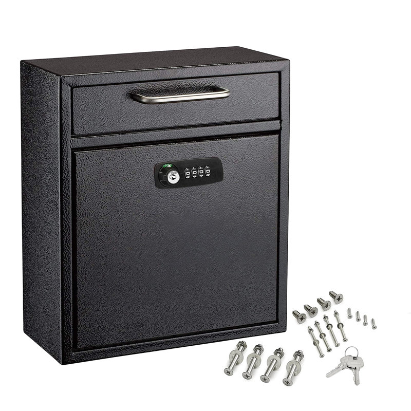 Medium Drop Box Wall Mounted Locking Mailbox With Key And Combination Lock, 12" H x 10.4" W x 4.5" D, Black