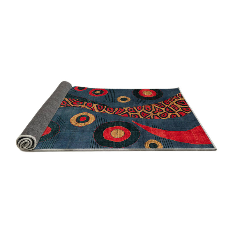 Tapis abstrait bleu / rouge / crème Conway, Rond 6 pi