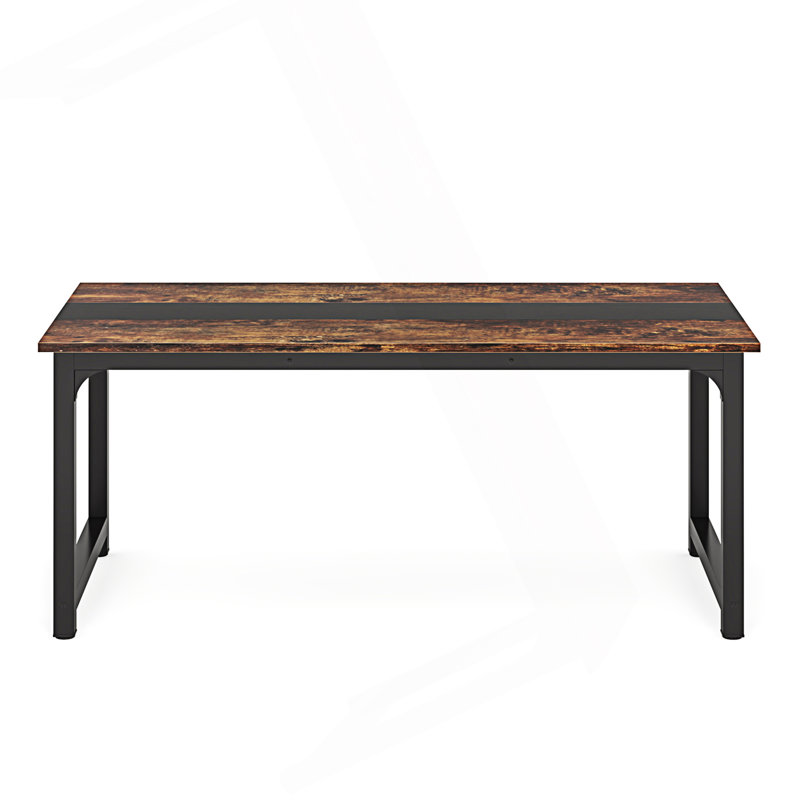 Grand bureau d'ordinateur moderne, table d'écriture avec cadre en acier, Brun