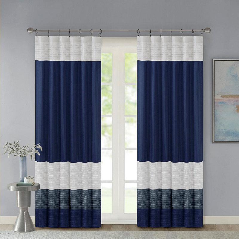 Panneau de rideau Polyoni Pintuck (seulement 1 panneau PC), Bleu marine/blanc, L 50,03 po x L 84,03 po