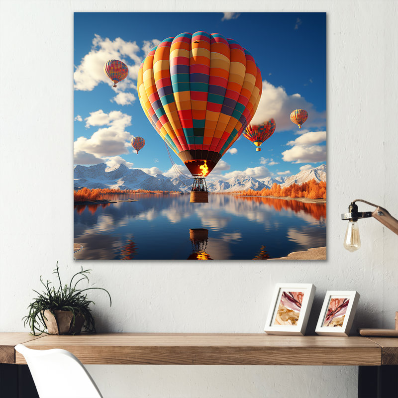 «Hot Air Balloon Voyage in the skies» Harmony IV - impression, Toile tendue, H 16 po x l 16 po x P 1 po