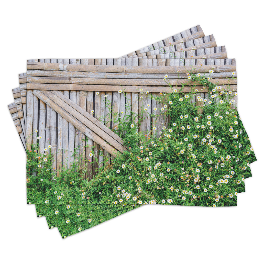 Platzdeckchen 4er Set, Sommermotiv für den Garten, blassbraun und grün