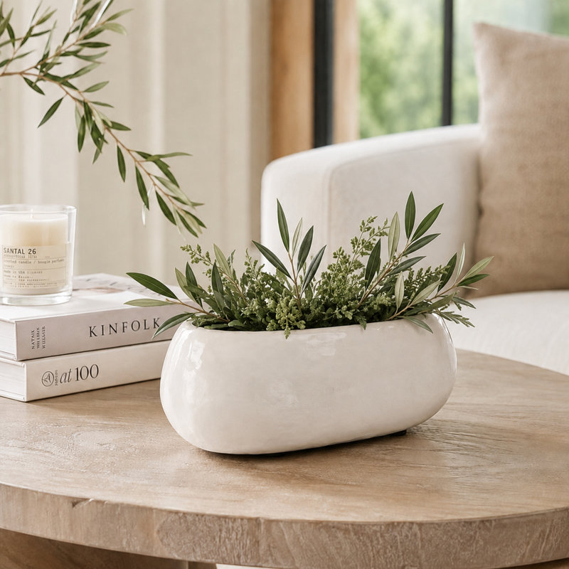  Sierrea Ceramic Bowl Vase, 5" H x 11.5" W x 6" D