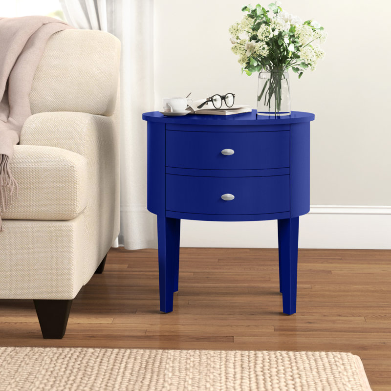 Table de bout à 2 tiroirs en bois massif Zaheed, Bleu marine