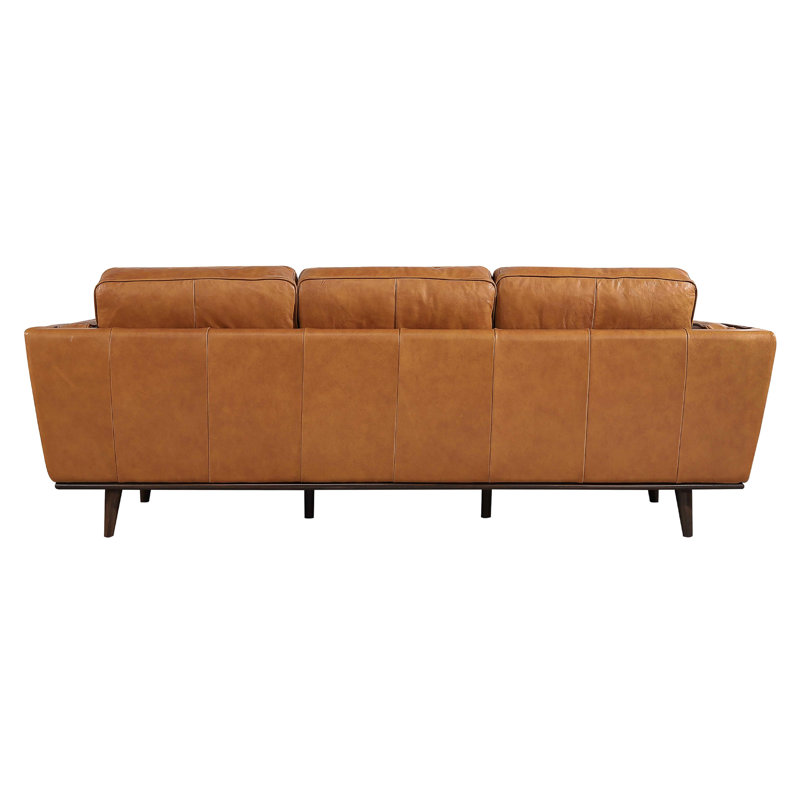 Canapé 90 po Mid-Century, Cuir véritable brun clair