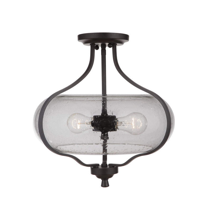 Yoder Glass Semi Flush Mount, Clear Seeded