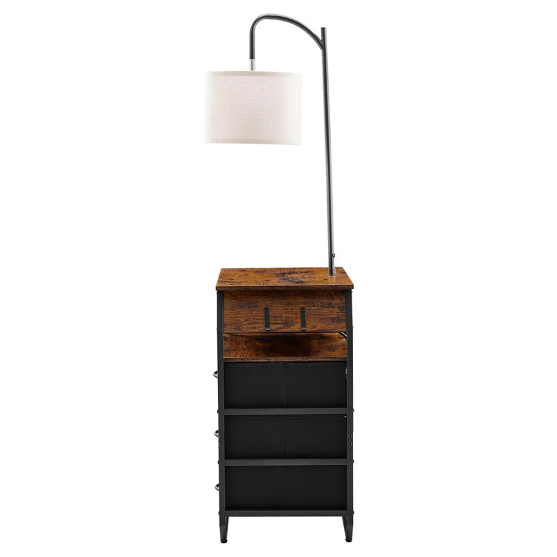 Lampe sur pied moderne avec table d'appoint, éclairage 3 couleurs et ports de chargement