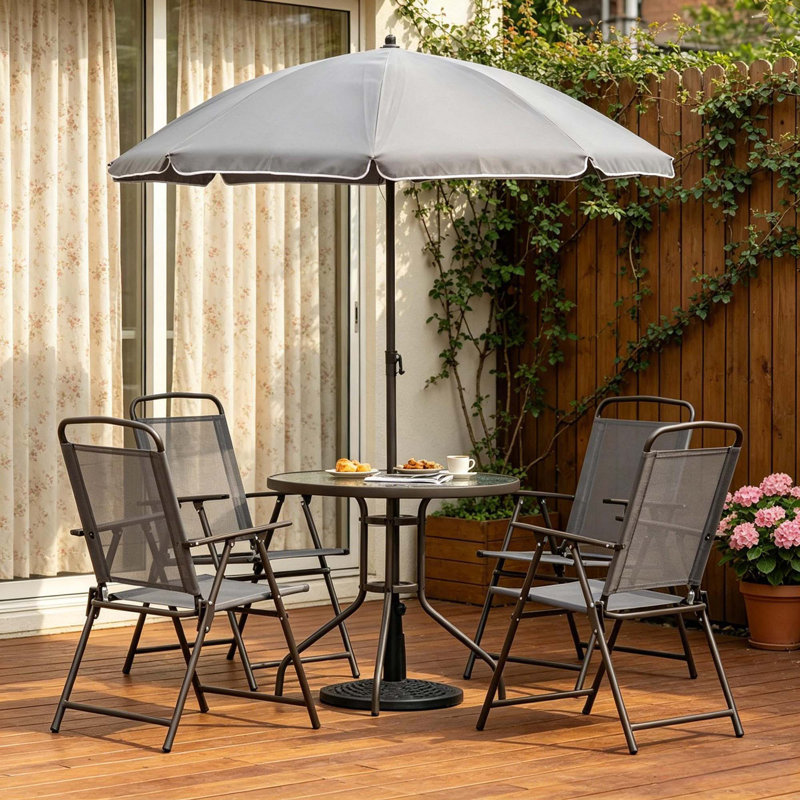 Ensemble de 6 meubles de salle à manger d'extérieur, comprenant 1 table, 4 chaises et 1 parasol de patio