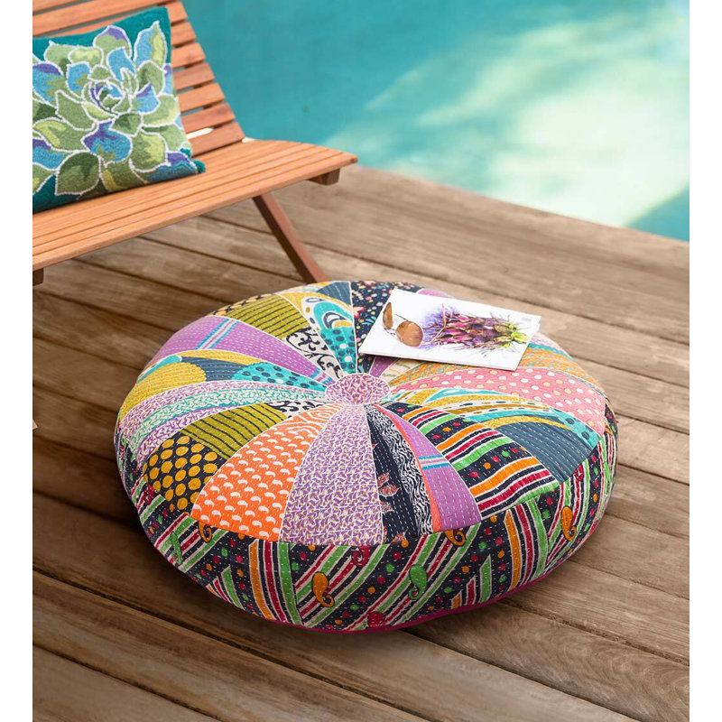 Patchwork Cotton Blend Throw Pillow