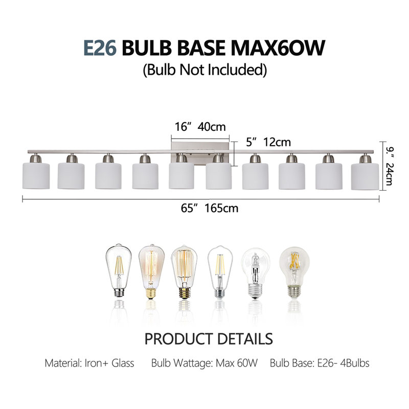 10-Light Bathroom Light Fixtures, 6552inch Vanity Light with Glass Shade, Modern Bathroom Wall Lights Over Mirror, Farmhouse Wall Sconces Lighting for Bedroom Living Room