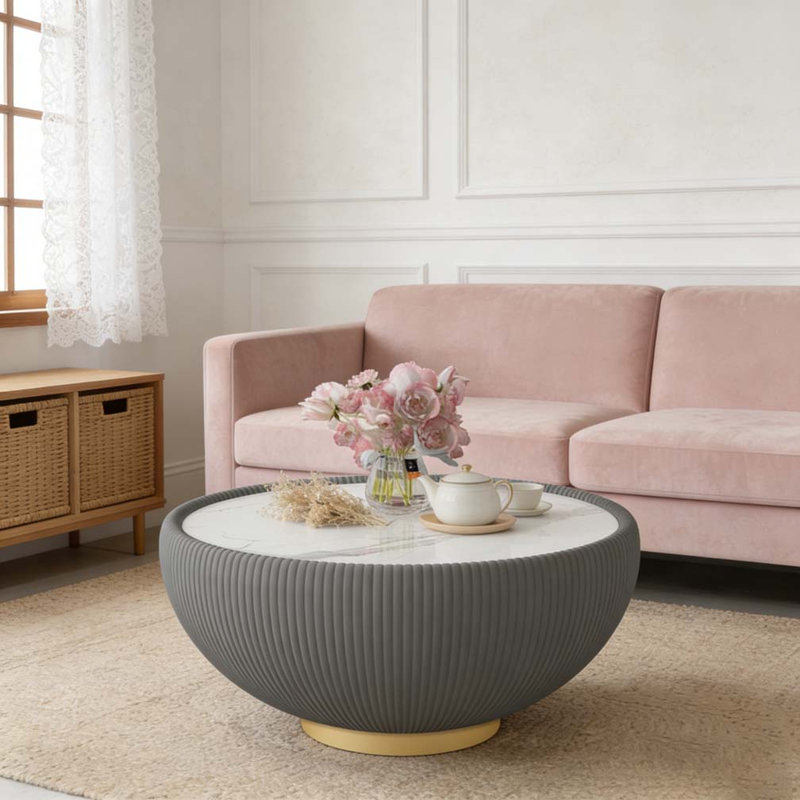 Table basse ronde en bois 30,51 pouces