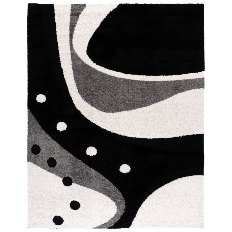 Tapis noir / ivoire Ashal, Rectangle 8 pi x 10 pi, Black/Ivory