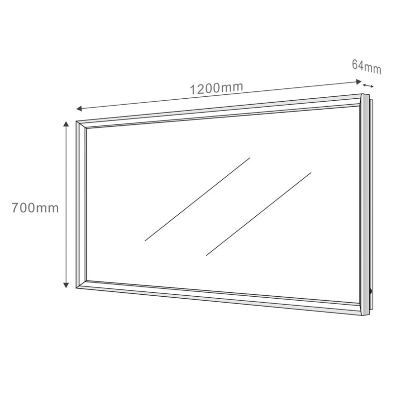 Flat Mirror, 70cm H x 120cm W x 6.4 D, Black