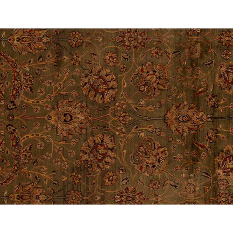 Hand Knotted Wool Oriental Area Rug in Green And Navy