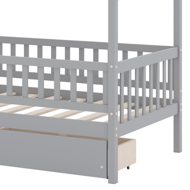 Lit en bois avec tiroirs, Gris