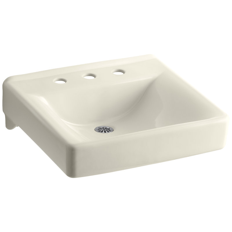 Soho Ceramic 20" Wall Mount Bathroom Sink, Almond, 8" Centers