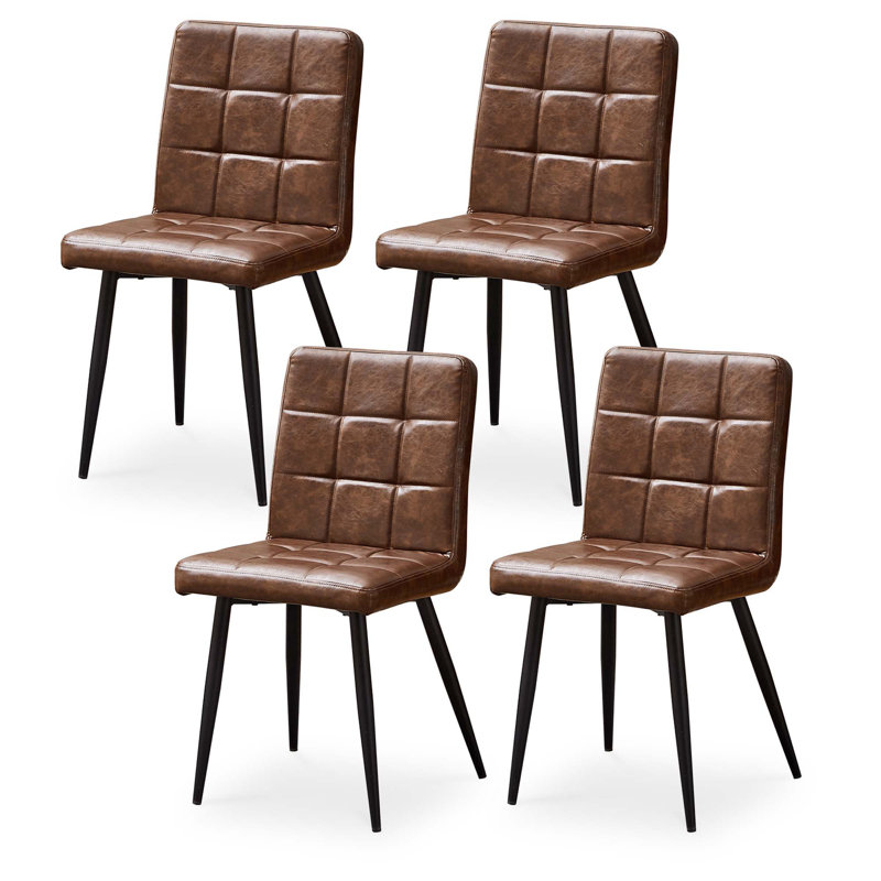 Ensemble de 4 chaises de salle à manger, chaise de cuisine en similicuir, pieds en métal, Marron foncé