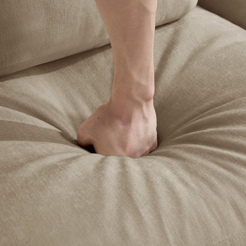 Canapé d'angle modulaire 4 places au design moderne et minimaliste capitonné, en forme de U, avec 2 poufs amovibles et d'épais coussins d'assise confortables, idéal pour le salon. Revêtement en chenille.