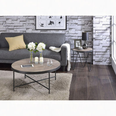 Table basse ronde de style industriel 1pc, meubles de salon en métal avec barre transversale