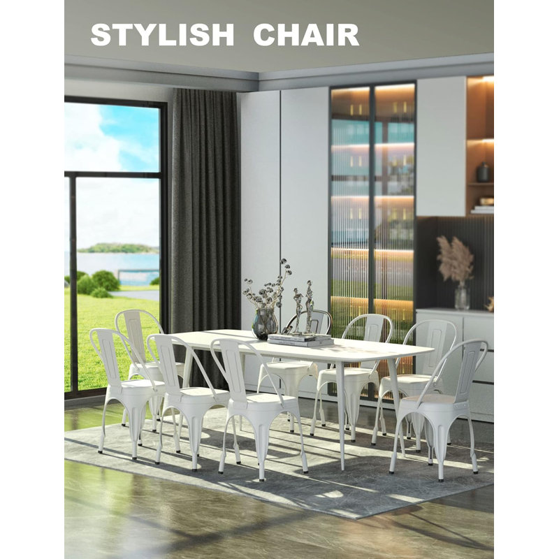 White Powder-Coated Metal Stackable Dining Chairs Set of 4