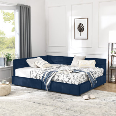 Full Size Storage Upholstered Tufted Bed Frame, Sofa Bed Frame With Comfortable Backrest And Armrests, Full Size Bed For Bedroom, Living Room,Velvet, by Trule