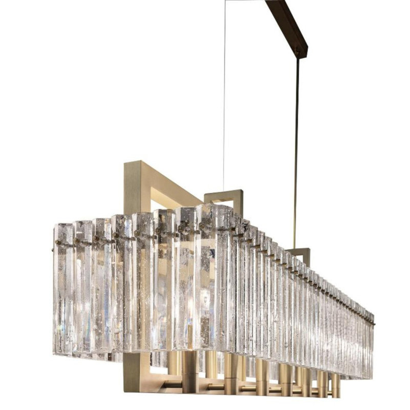 Light Rectangle Chandelier Rock Crystal, Clear, French Gold, 56" Length x 16" Depth x 15" Height