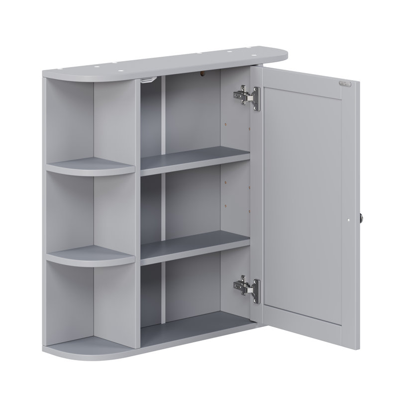 Armoire à pharmacie de salle de bain murale avec miroir et tablettes réglables, Gris