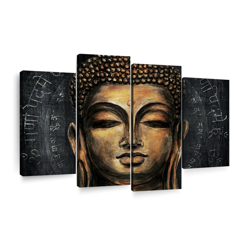 Tête de Bouddha teintée dorée, reproduction d'art sur toile, H 54 po x l 84 po x P 1,25 po