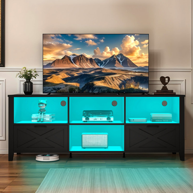 Meuble télé 70 po avec lumières Farmhouse, Gris
