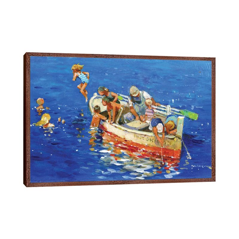 Swimming Off The Little Boat by John Haskins - Painting on Canvas, Brown Framed, 66.04cm H x 101.6cm W x 3.81cm D