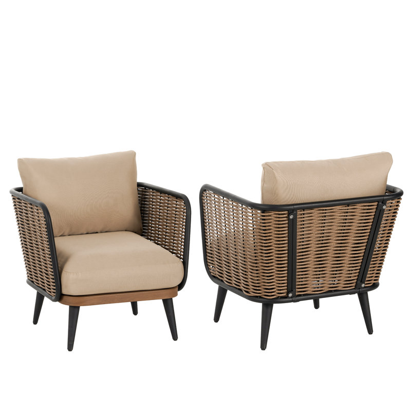 Citali Patio PE Rattan Chairs With Iron Frame & Cushions