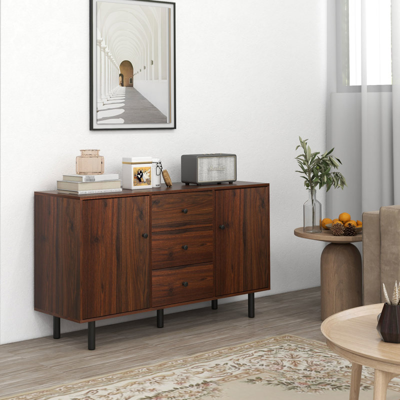 Armoire, 2 armoires, 3 tiroirs, tablette réglable, brun rustique, pour la salle à manger, le vestibule, la console de rangement, les armoires et le salon, la cuisine