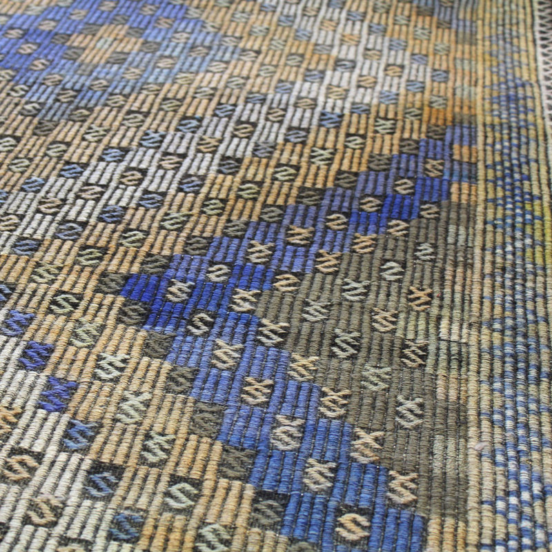 Tapis bleu en laine noué à la main de conception unique 6 pi 1 po x 11 pi 4 po années 2000 Jijim