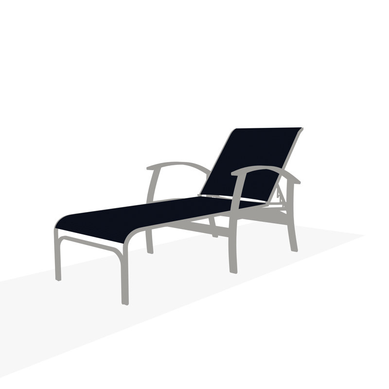Belle Isle Sling Aluminum Frame Four Position Lay-flat Chaise With Marine Grade Polymer Arm Accent, Navy 13D Sunbrella®, Snow