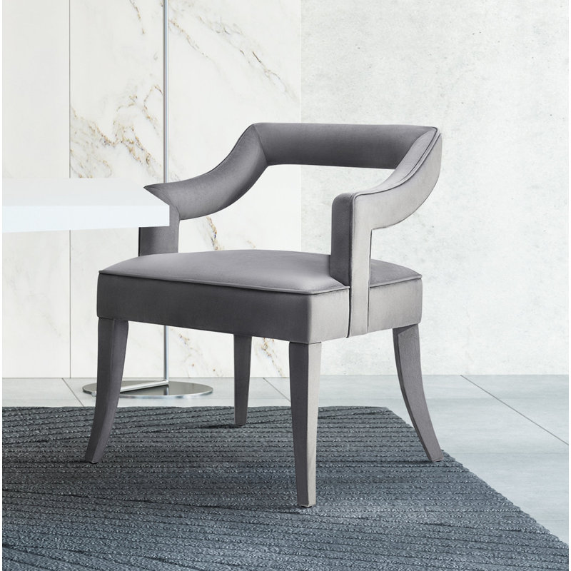 22.8" W Velvet Armchair, Velours gris clair