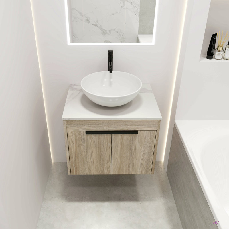 Ensemble de meuble-lavabo 24 po avec lavabo en céramique 24 po Modern Design, Rond, 24"