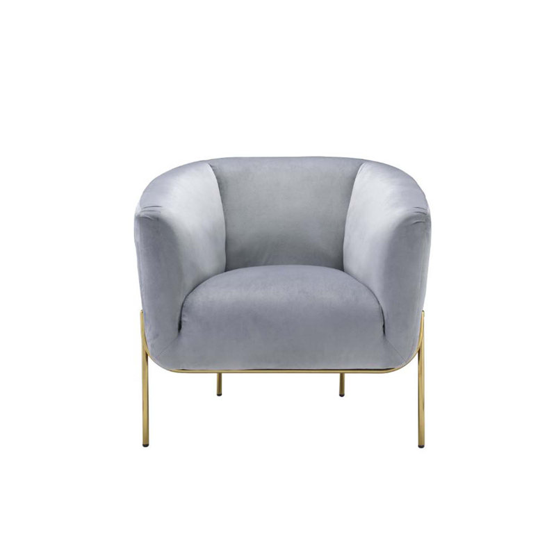 Fauteuil d'appoint Carlson, velours gris et finition dorée