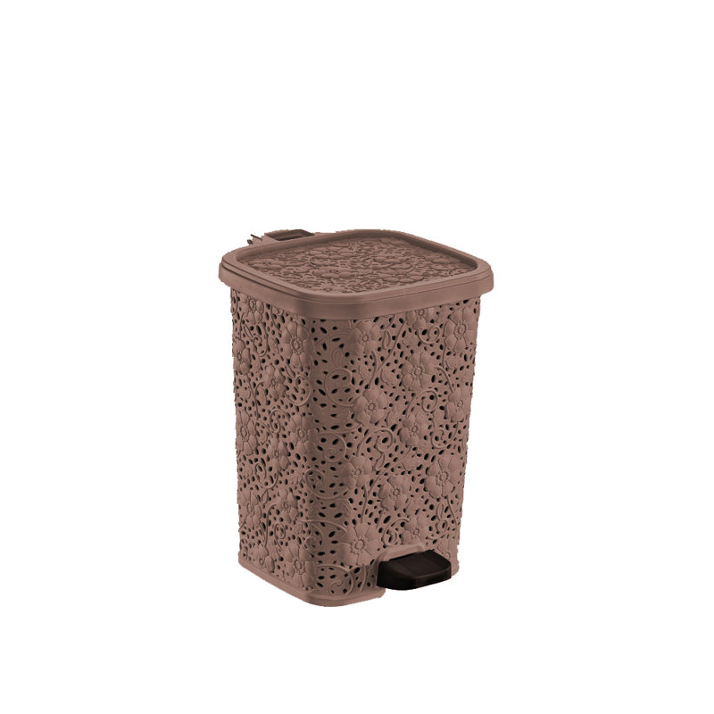 Lace Design Plastic Step On Trash Can, Brown, 1.5 Gallon