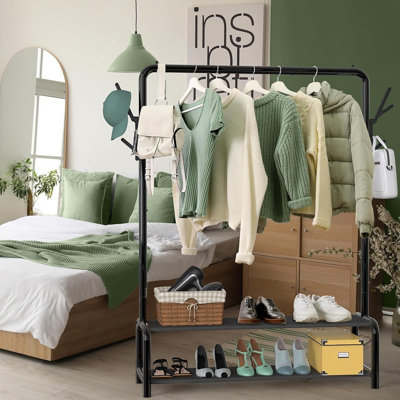 52-Inch Freestanding Closet Garment Rack With Storage Shelves And Coat/Hat Hooks – Black by Trent Austin Design