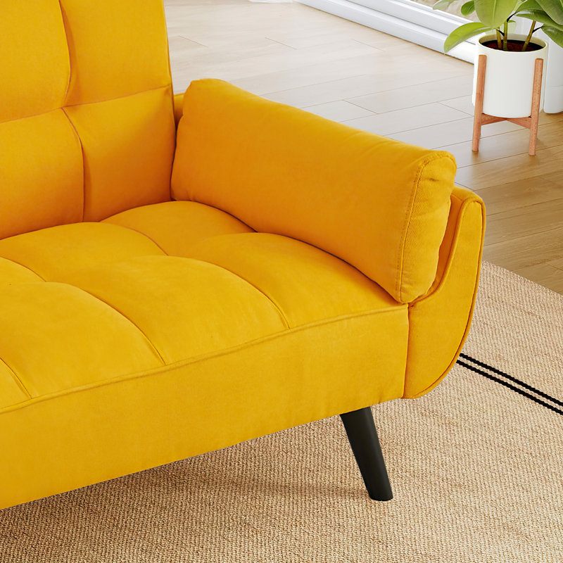 Futon Sofa  74.8" Modern Linen Futon Couch, Comfy Sofa, Yellow