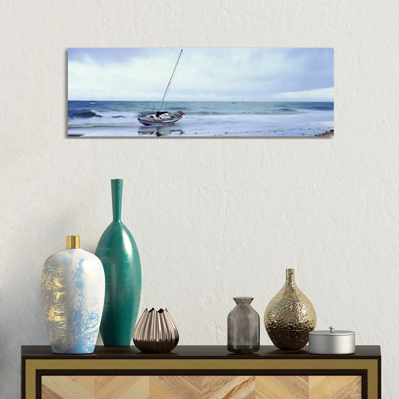 Sailboat in Ocean, Santa Barbara, Santa Barbara County, California, USA 1 Piece Wrapped Canvas Panoramic Wall Art