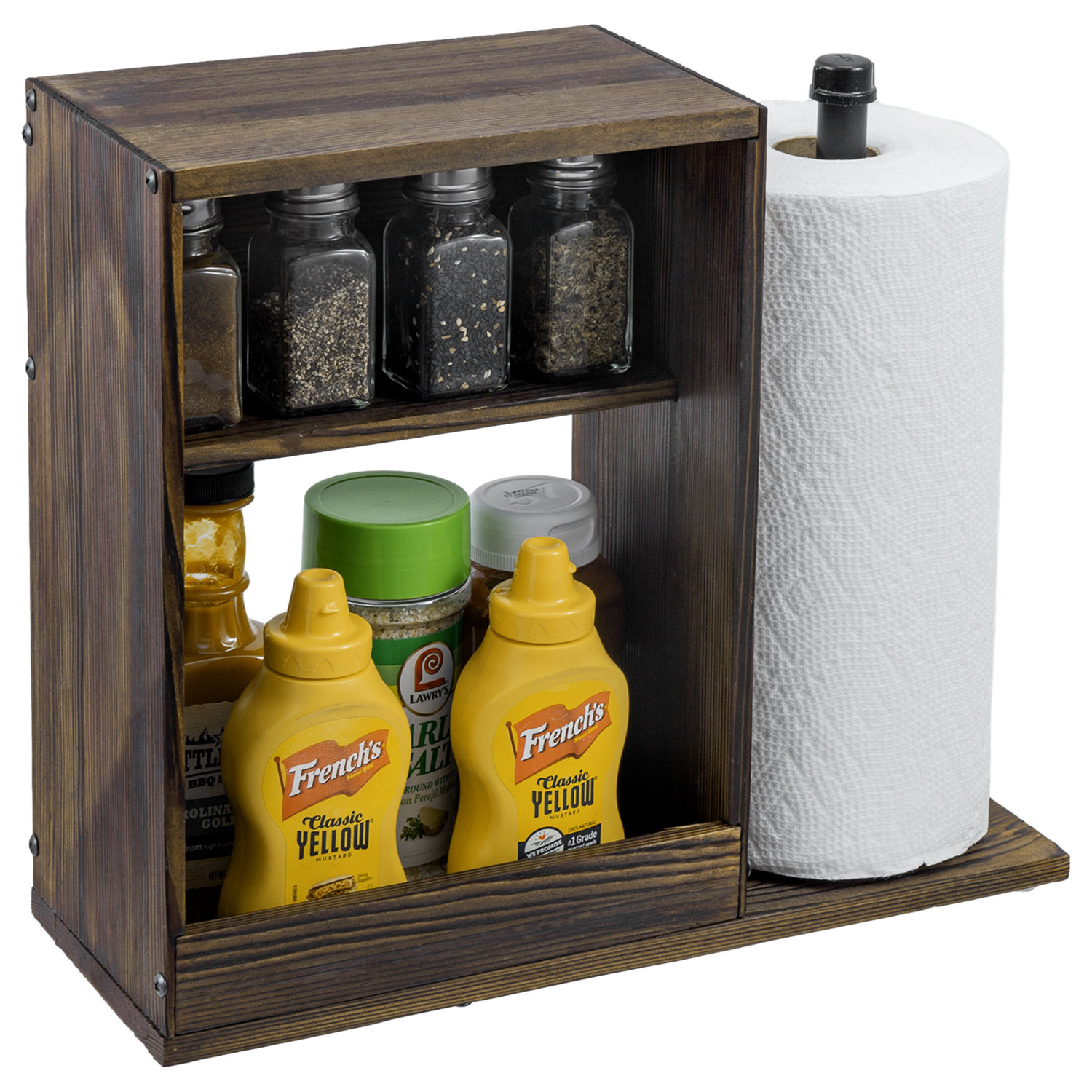 Prep & Savour Tabletop Wood Spice Rack with Paper Towel Holder ...