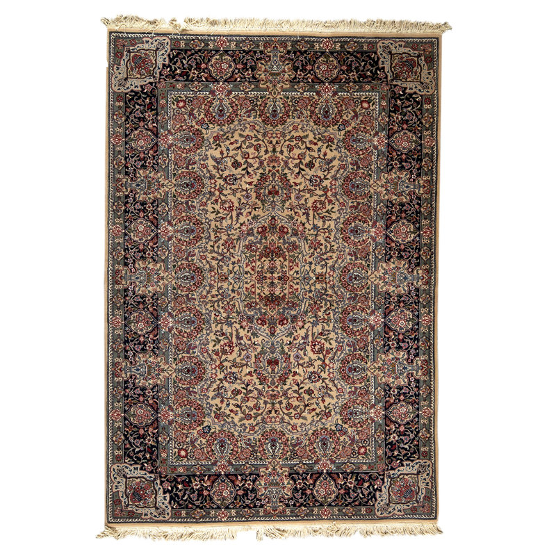 Tapis noué à la main de haute qualité noir / rouille / ivoire / vert