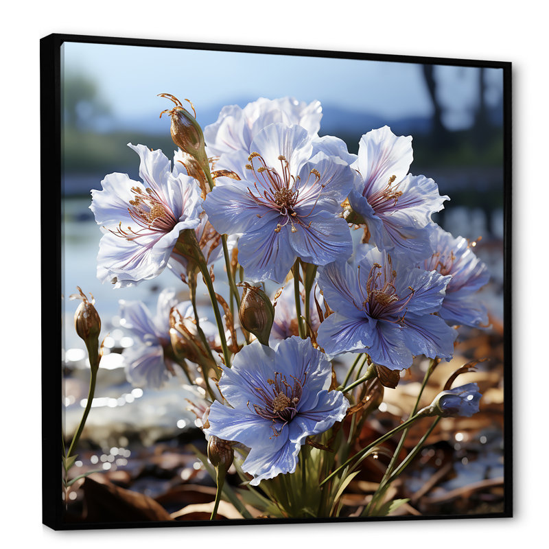 «Mauve cornflowers», impression sur toile, Cadre flottant noir, H 36 po x l 36 po x P 1,5 po